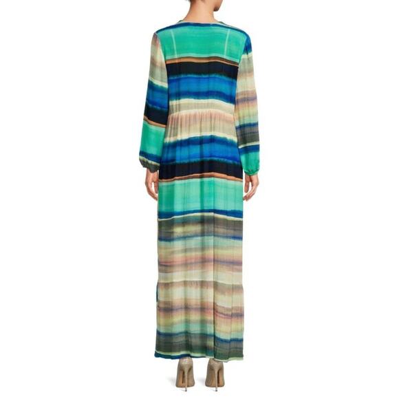 Marie Oliver Luciana Stripe Silk Blend Maxi Dress Blue Multi Puff Sleeve Size XS - Picture 2 of 10